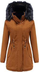 Women'S Hooded Warm Winter Parka Coat Fleece Lined Long Thichkened Winter Jacket with Faux Removable Fur Hood
